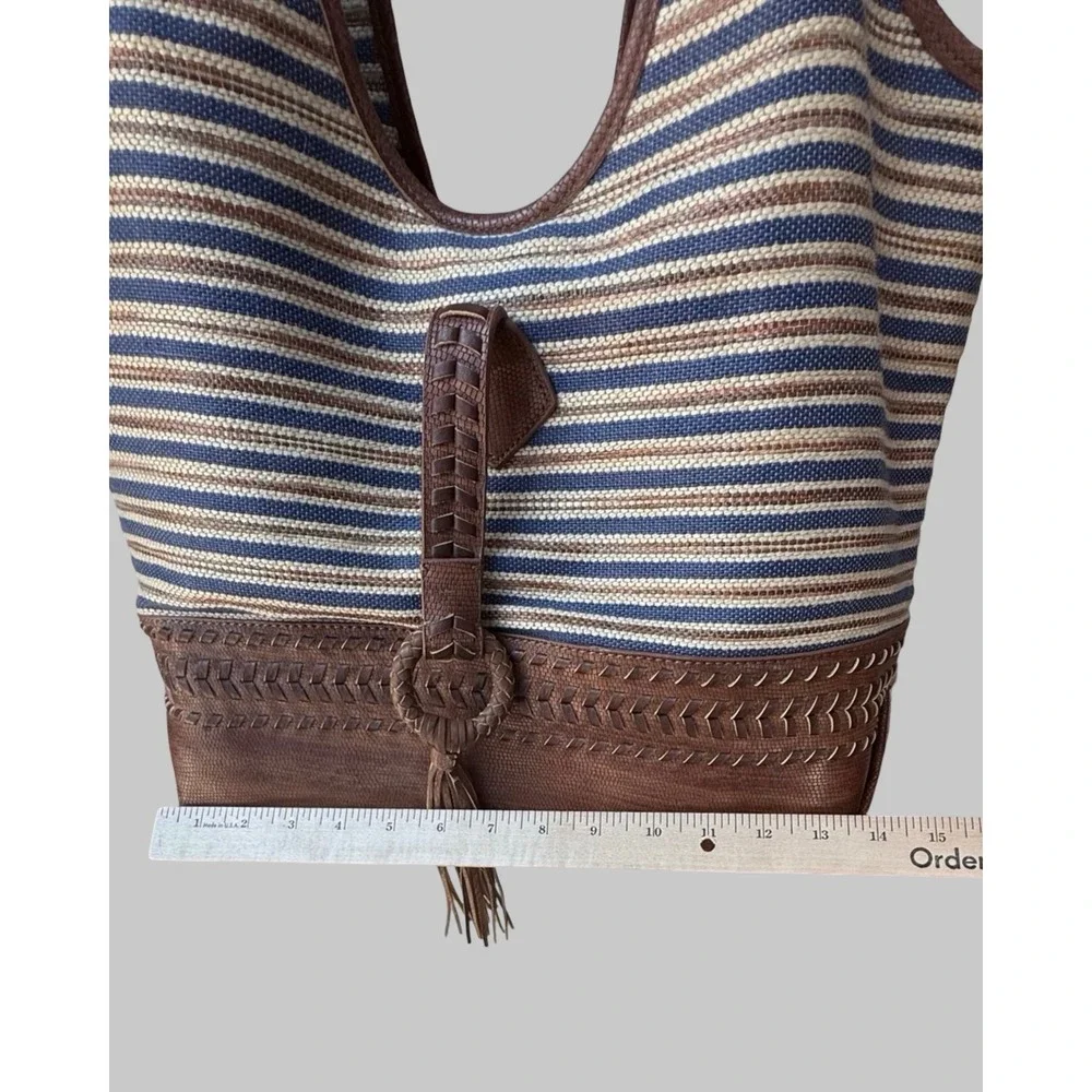 Steven by Steve Madden Striped Woven Large Hobo Tote Brown NWOT